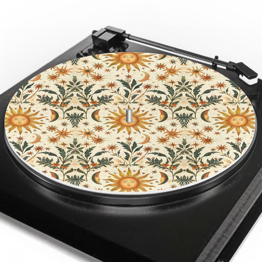Whimsical boho Sun Moon Star Botanical Turntable mat Slipmat | Sense Forest