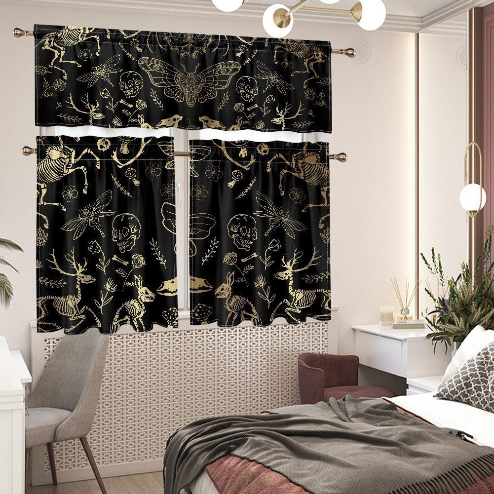 Forest animal bones skeleton Kitchen Curtain Valance and Tiers Set | Sense Forest