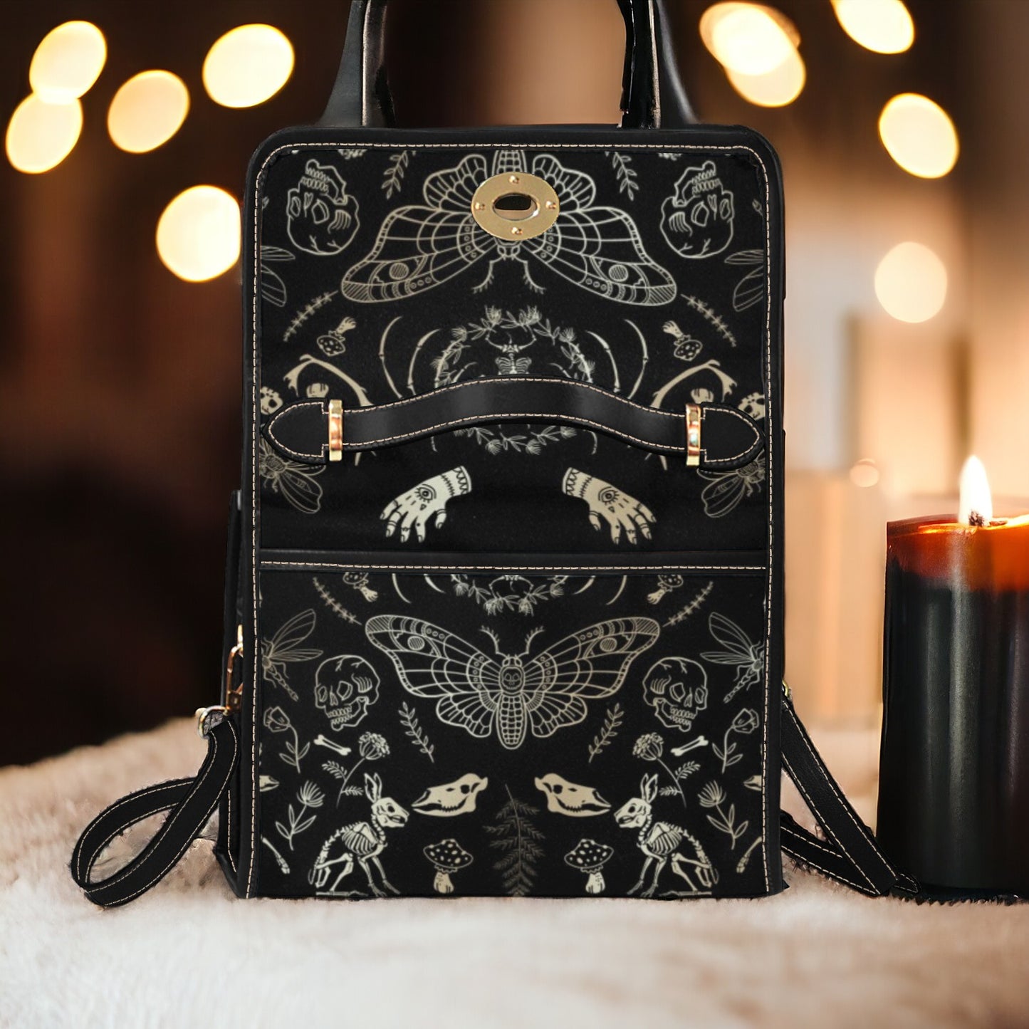 Dark Academia Forest Animal Bones Skeleton Canvas Satchel Bag | Sense Forest