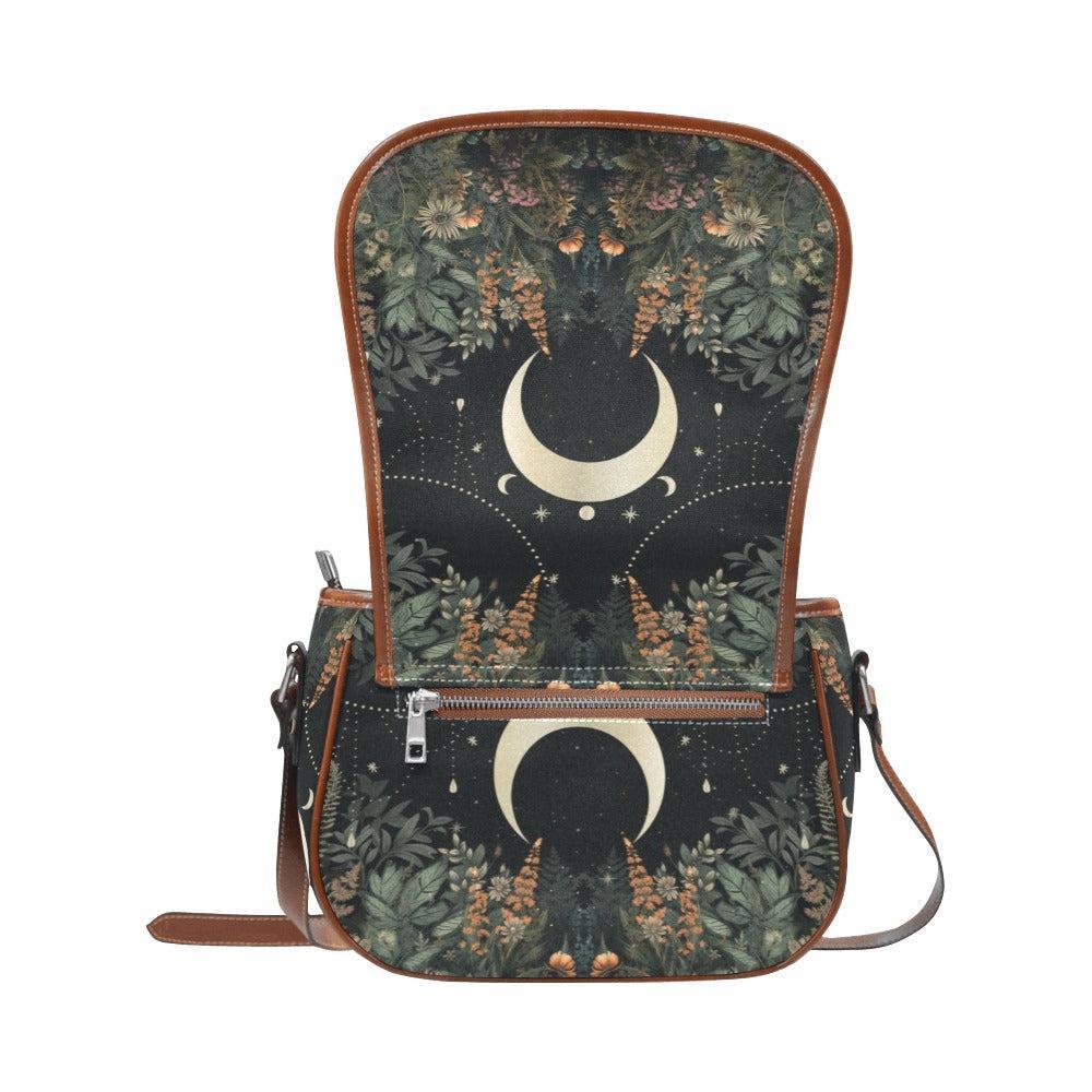 Lush Forest Moon Phase Witchy Canvas Saddle Bag | Sense Forest