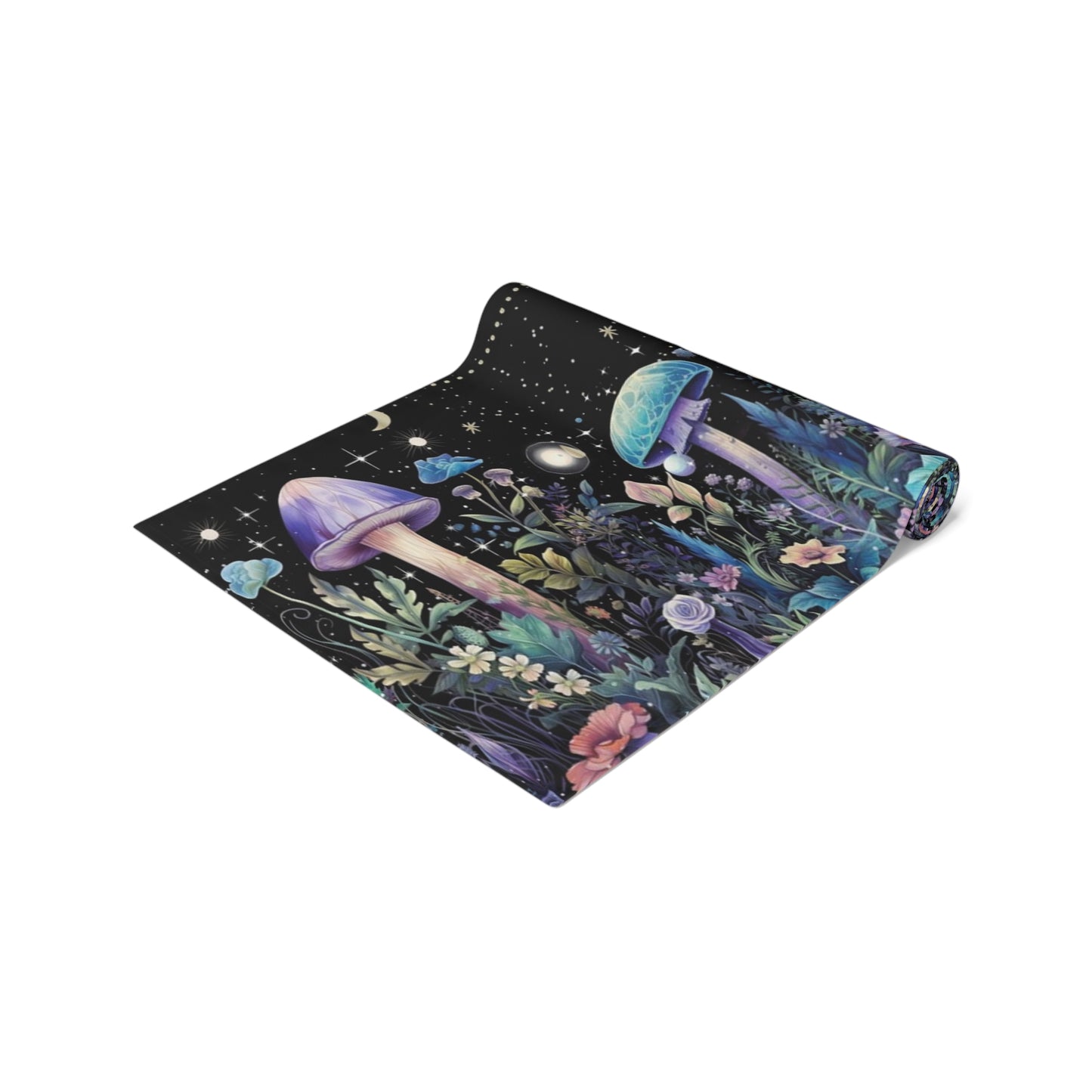Dark Boho Purple mushroom forest dinner table runner cloth, Whimsical moon dinning room home decor, Table Runner Witchy housewarming gift