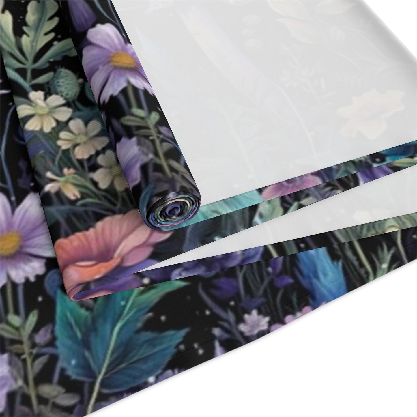 Dark Boho Purple mushroom forest dinner table runner cloth, Whimsical moon dinning room home decor, Table Runner Witchy housewarming gift