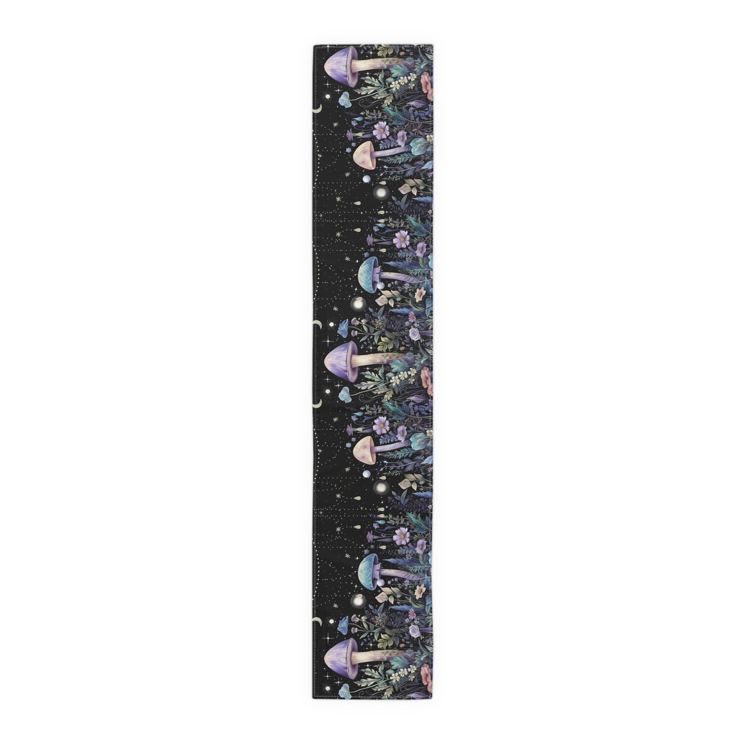Dark Boho Purple mushroom forest dinner table runner cloth, Whimsical moon dinning room home decor, Table Runner Witchy housewarming gift