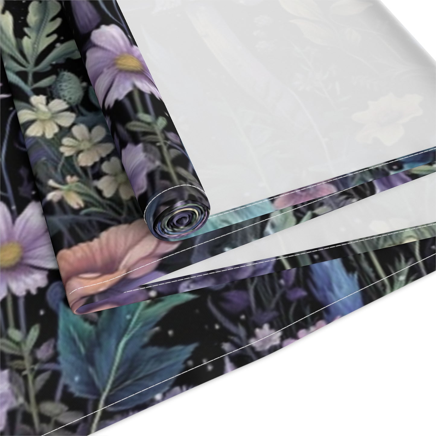 Dark Boho Purple mushroom forest dinner table runner cloth, Whimsical moon dinning room home decor, Table Runner Witchy housewarming gift