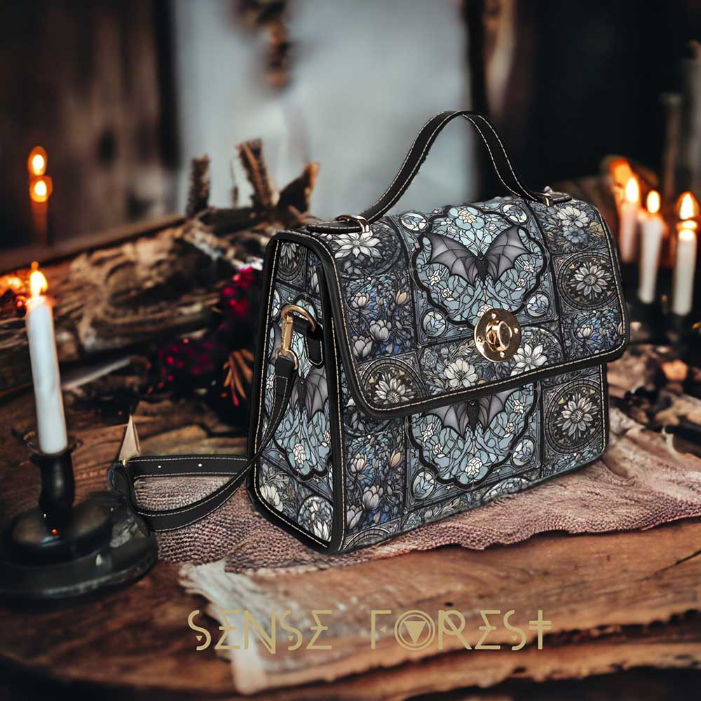 Medieval Stained Glass Bat Satchel Bag and Wallet Set | Sense Forest