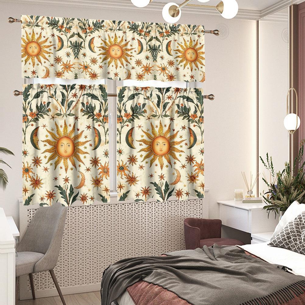 Boho Sun moon stars Kitchen Curtain Valance and Tiers Set | Sense Forest