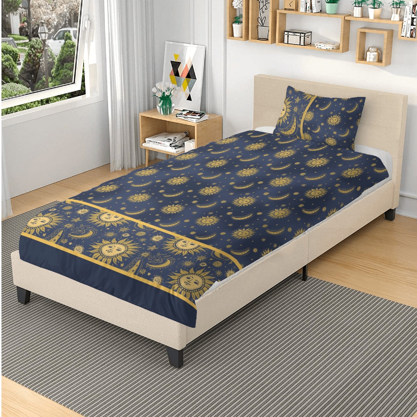Whimsigoth Celestial Sun Moon Stars 3 Pcs Beddings