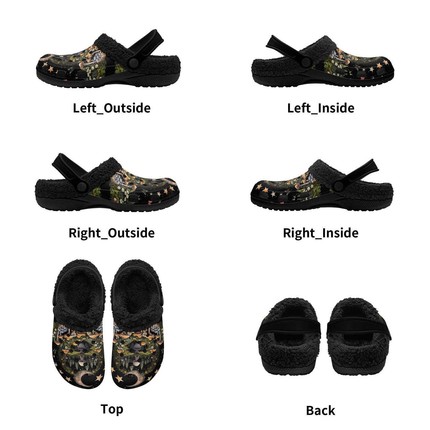 Moon star mushroom woodland Nursing Slip On slippers Fur lined Clogs