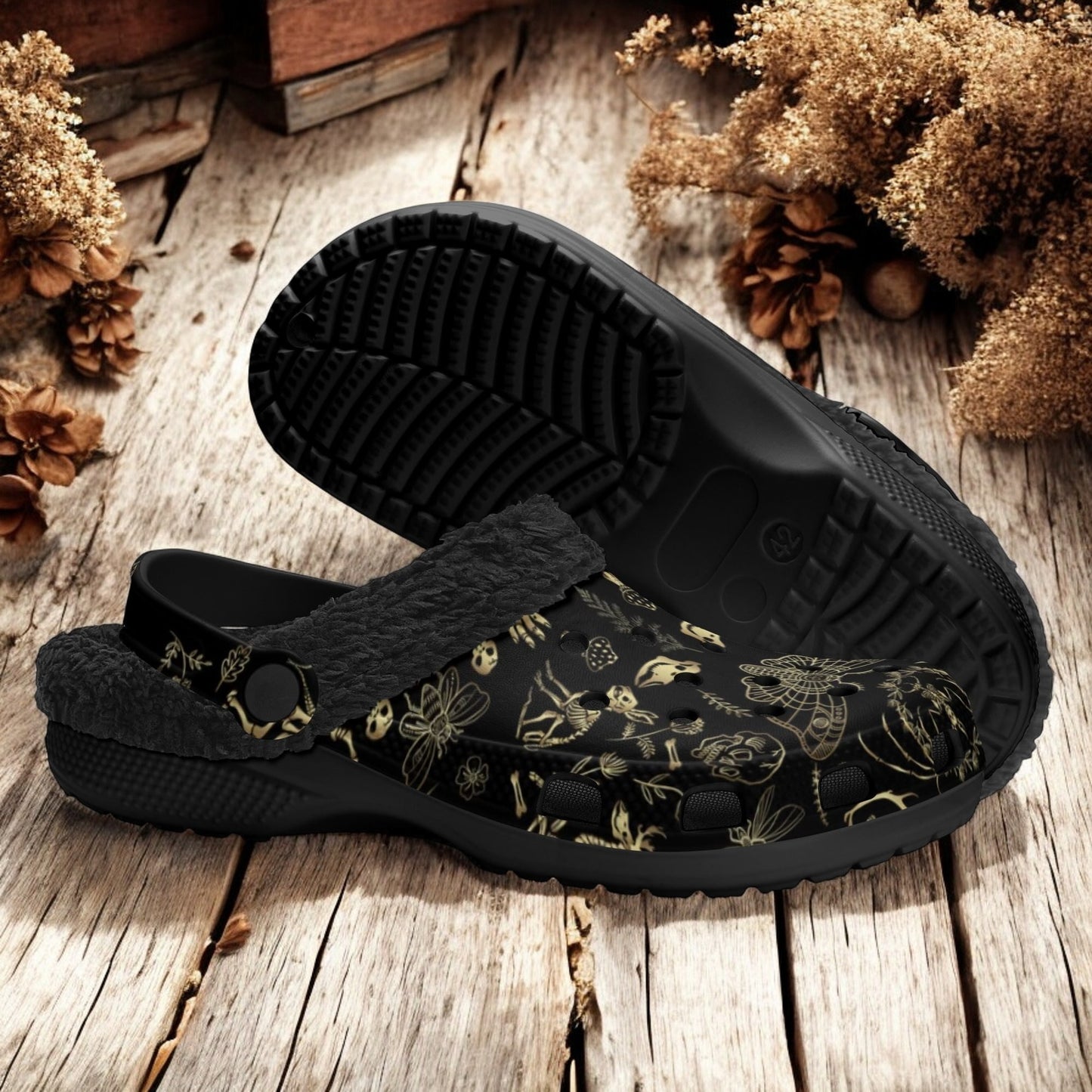 Cottagecore Forest Animal bones Skeleton slippers Fur Lined Witchy shoes