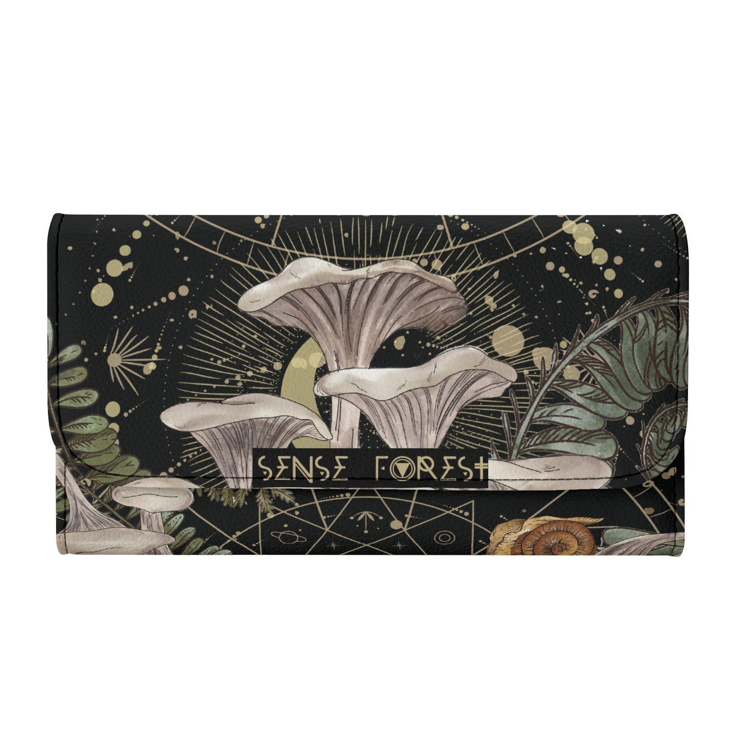 White Chanterelles Mushroom Vegan Leather Trifold wallet | Sense Forest