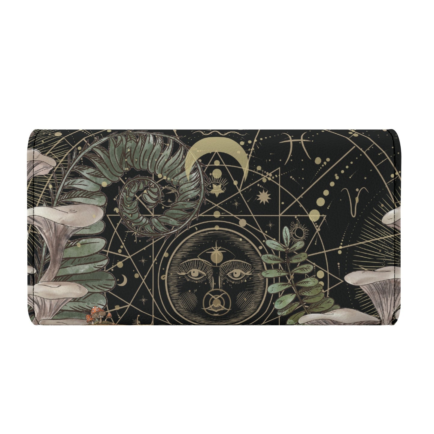 White Chanterelles Mushroom Vegan Leather Trifold wallet | Sense Forest