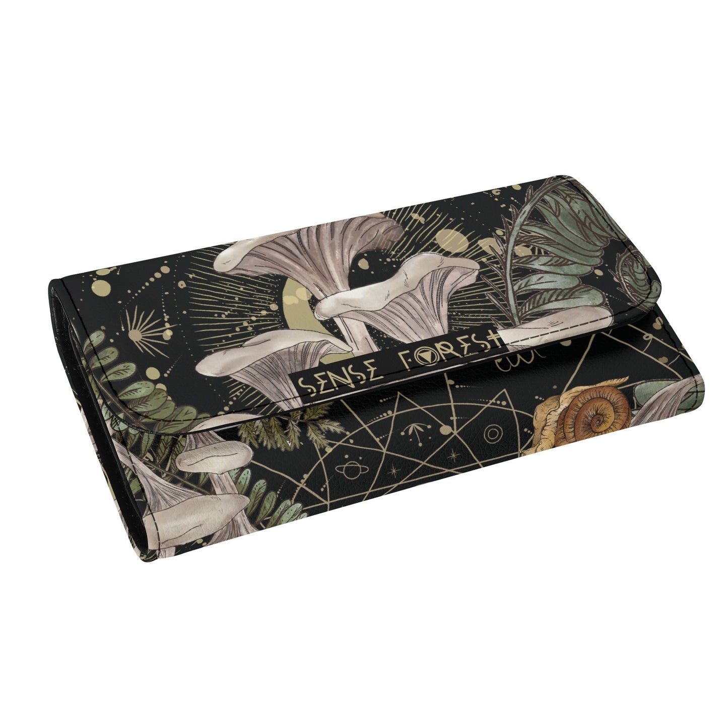 White Chanterelles Mushroom Vegan Leather Trifold wallet | Sense Forest