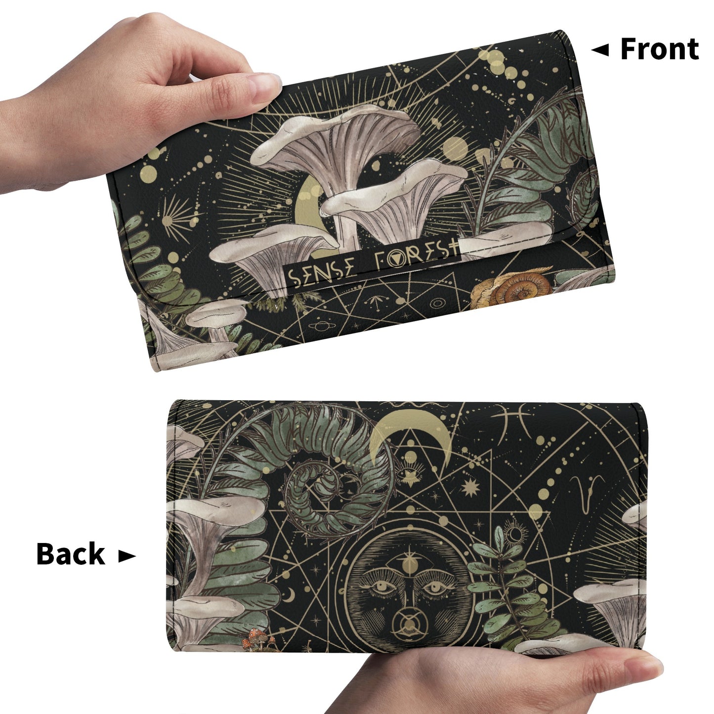 White Chanterelles Mushroom Vegan Leather Trifold wallet | Sense Forest