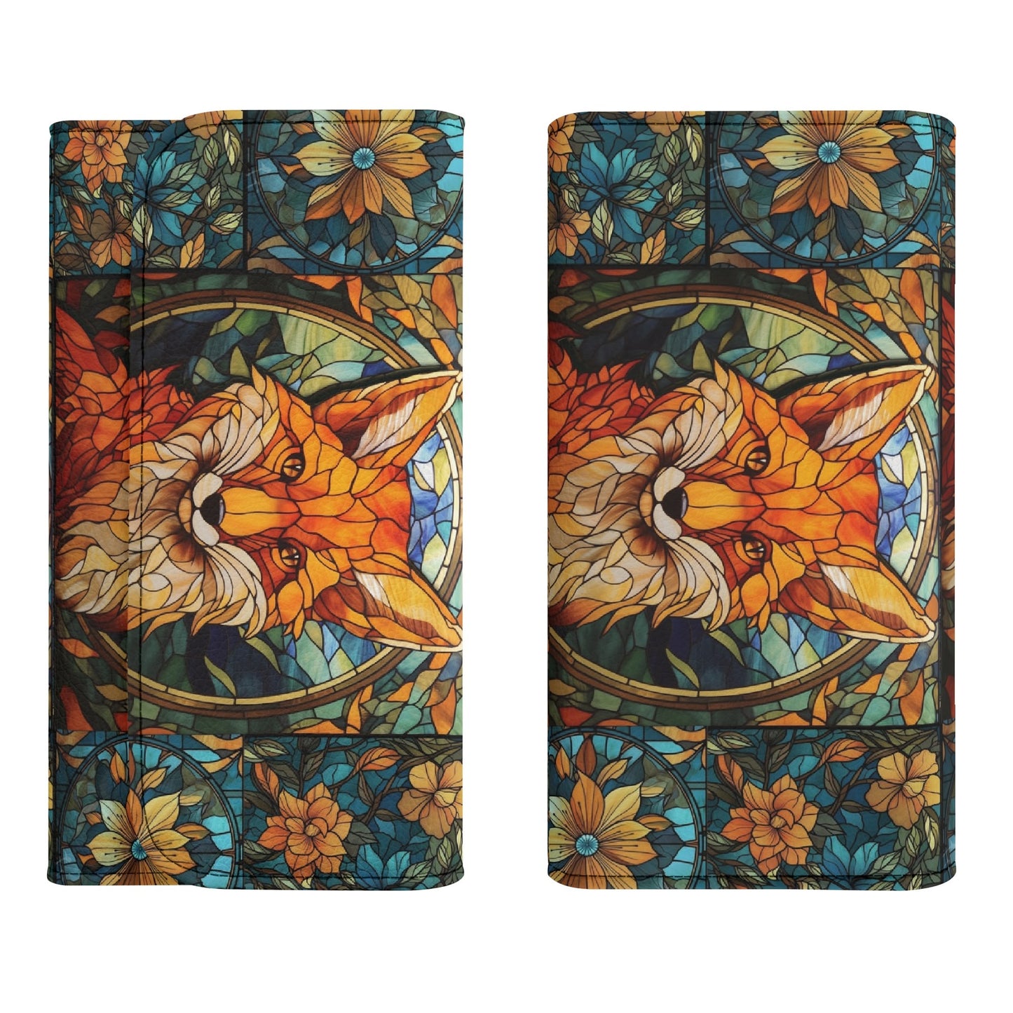Stained glass Forest Fox Vegan Leather Small Wallet, Spring cottagecore trifold wallet, Credit Card organizer, Whimsical gift