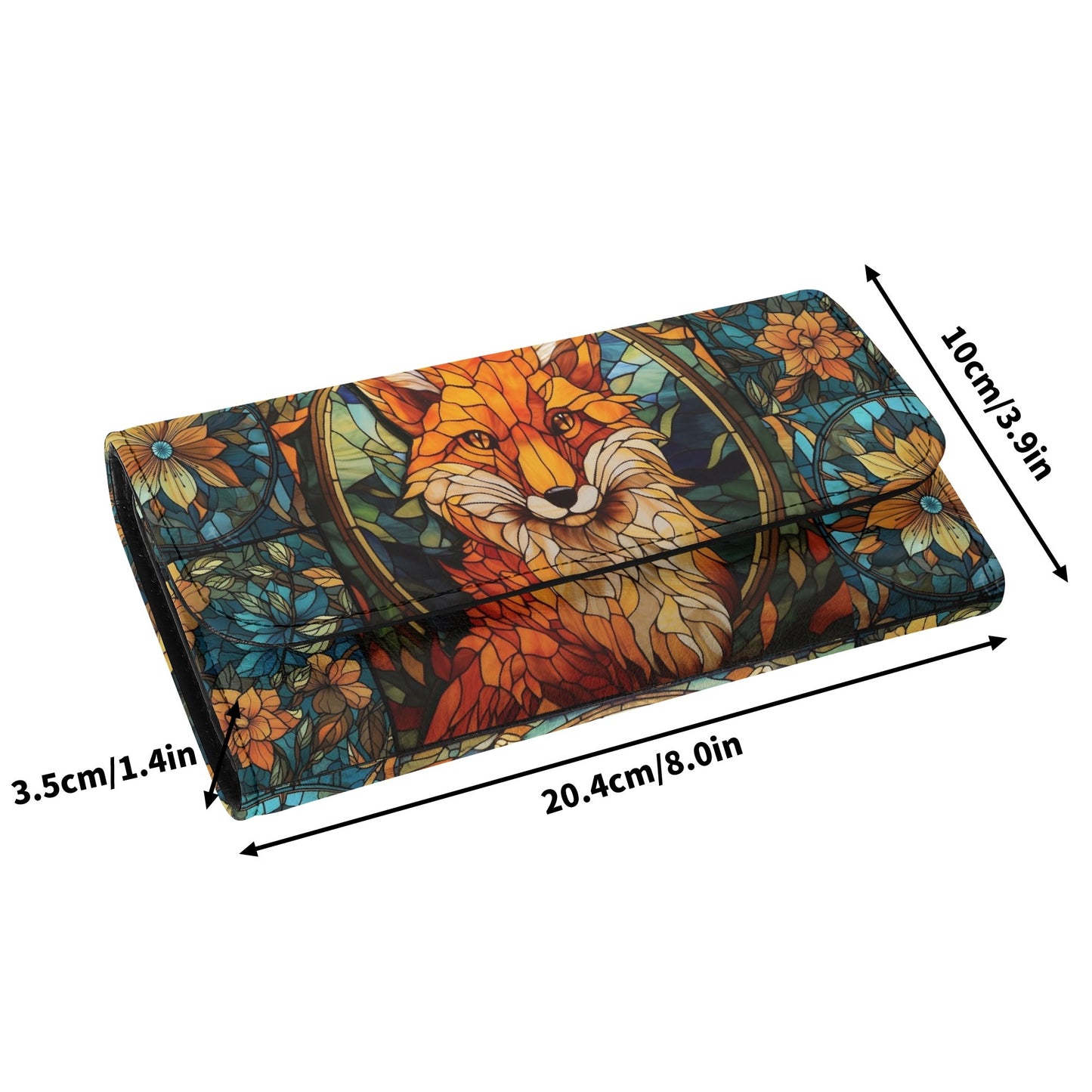 Stained glass Forest Fox Vegan Leather Small Wallet, Spring cottagecore trifold wallet, Credit Card organizer, Whimsical gift