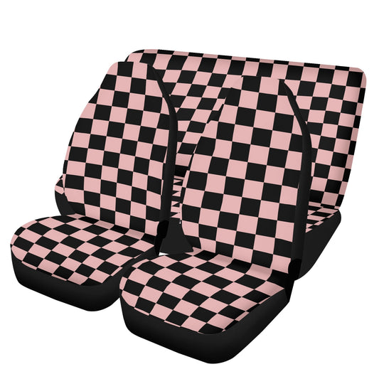 Pink Black Checker Lightweight Car Seat Cover Set | Sense Forest