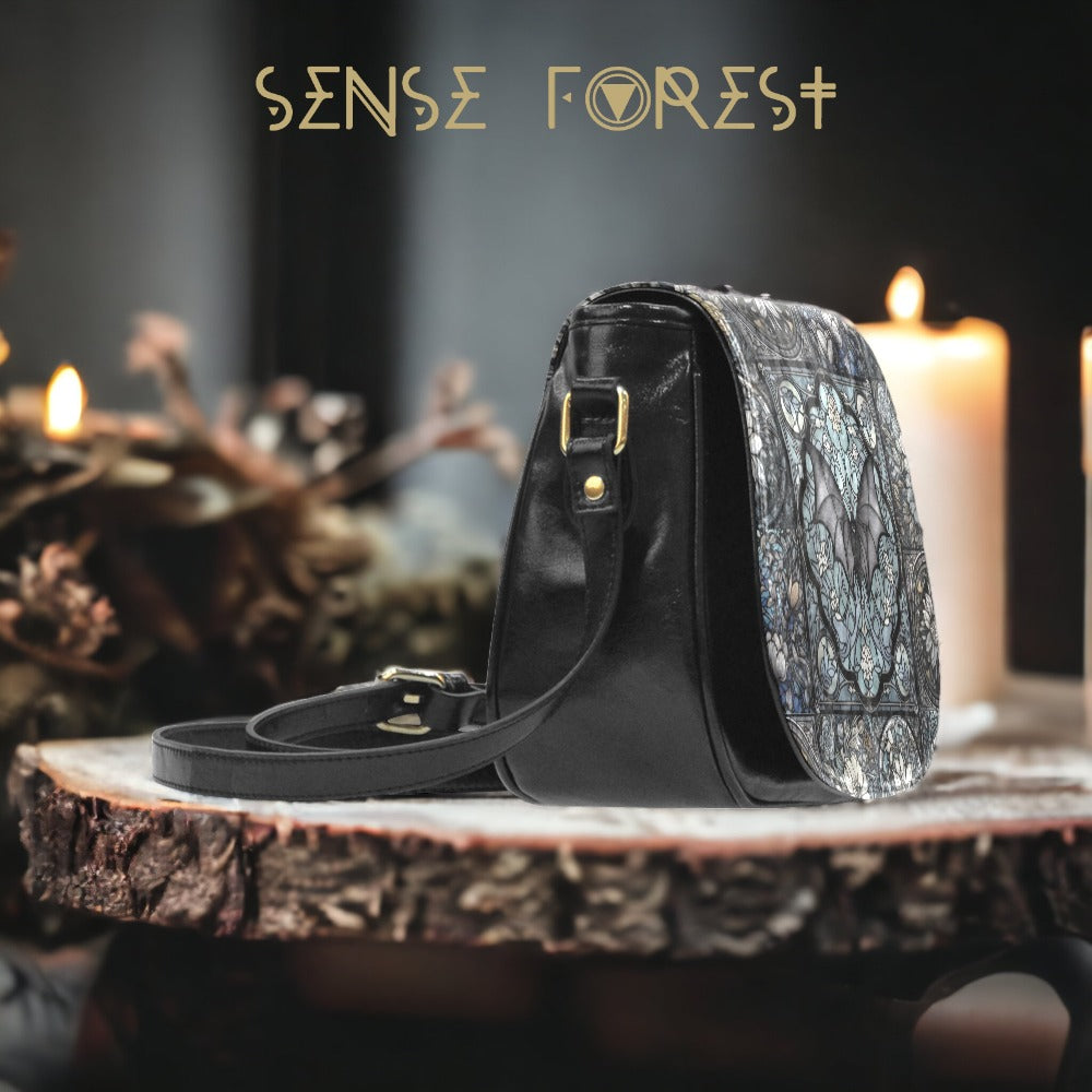 Medieval Goth Stained Glass Bat Saddle Bag | Sense Forest