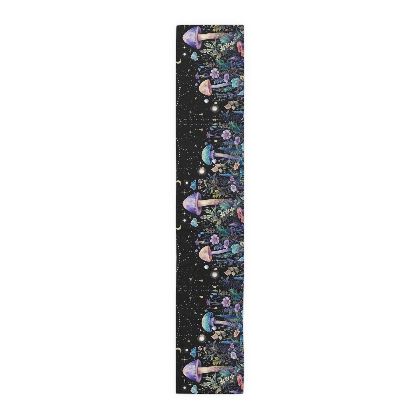 Dark Boho Purple mushroom forest dinner table runner cloth, Whimsical moon dinning room home decor, Table Runner Witchy housewarming gift