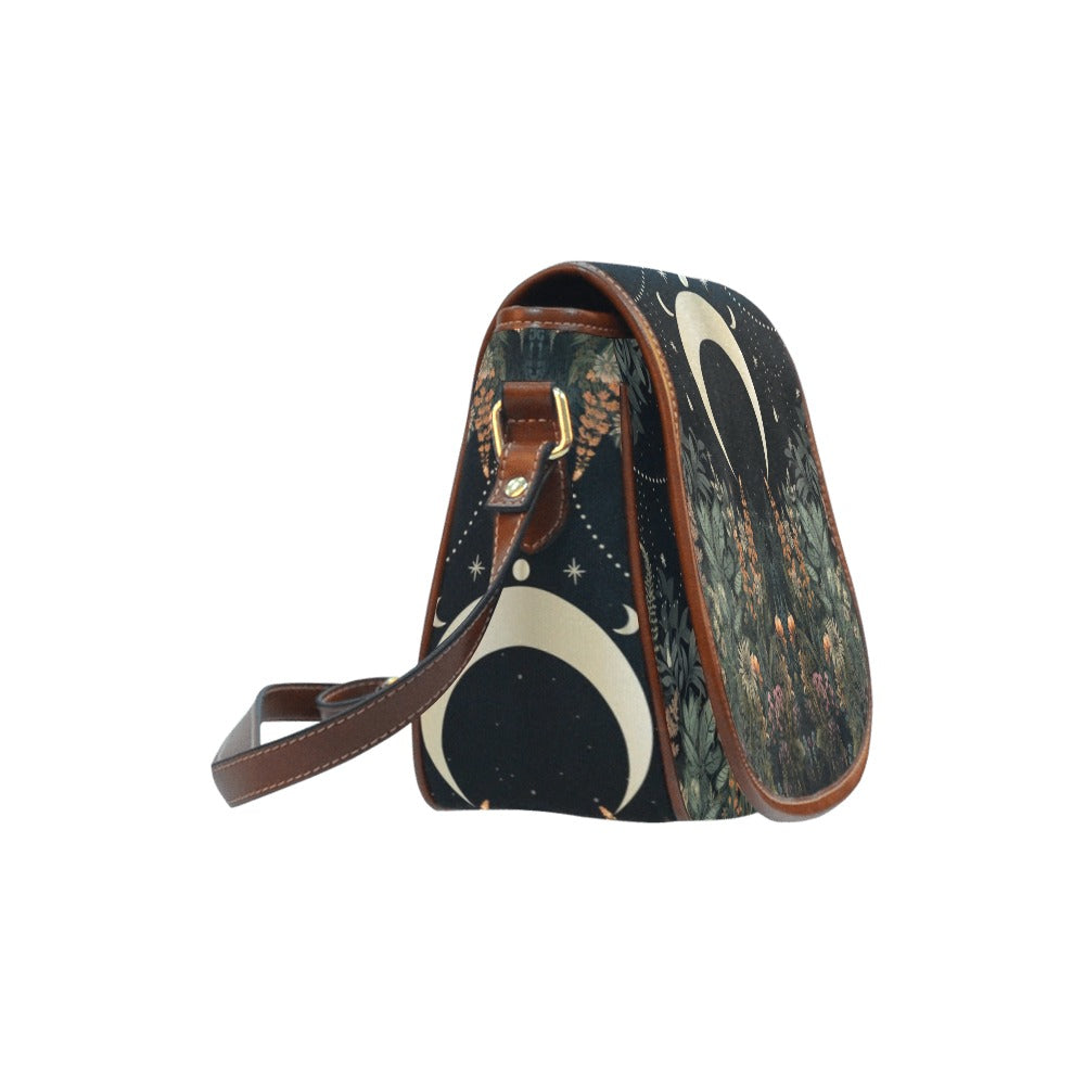 Lush Forest Moon Phase Witchy Canvas Saddle Bag | Sense Forest