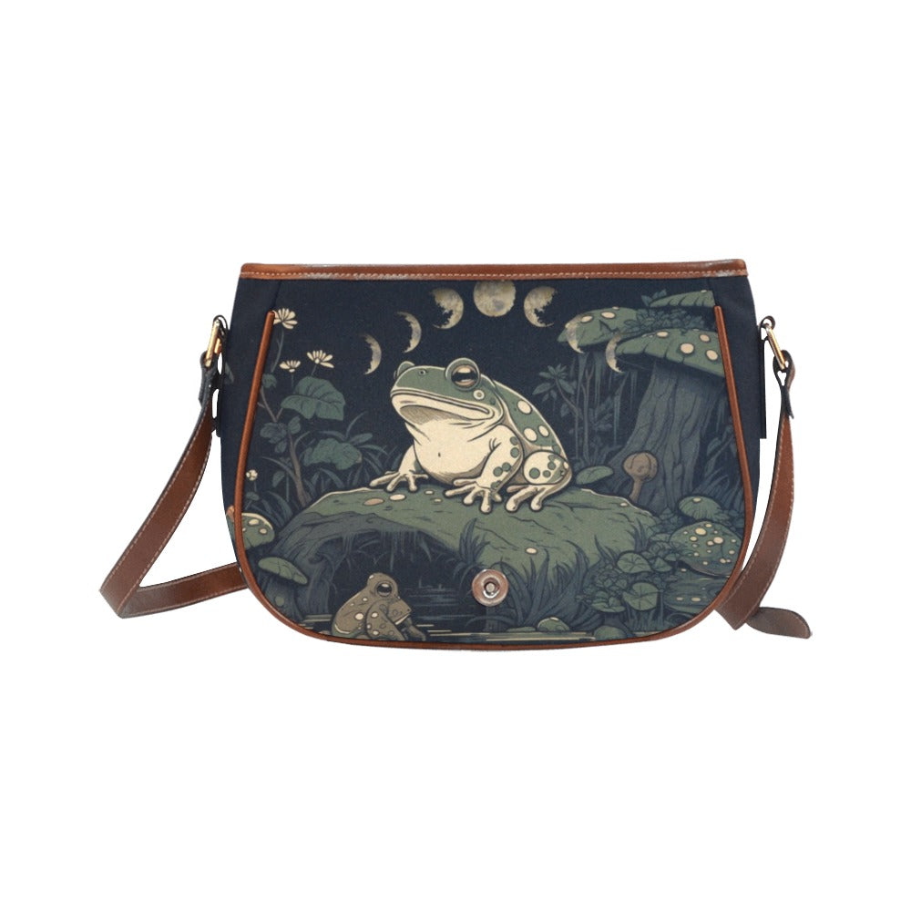 Goblincore Green Forest Frog Canvas Saddle Bag | Sense Forest
