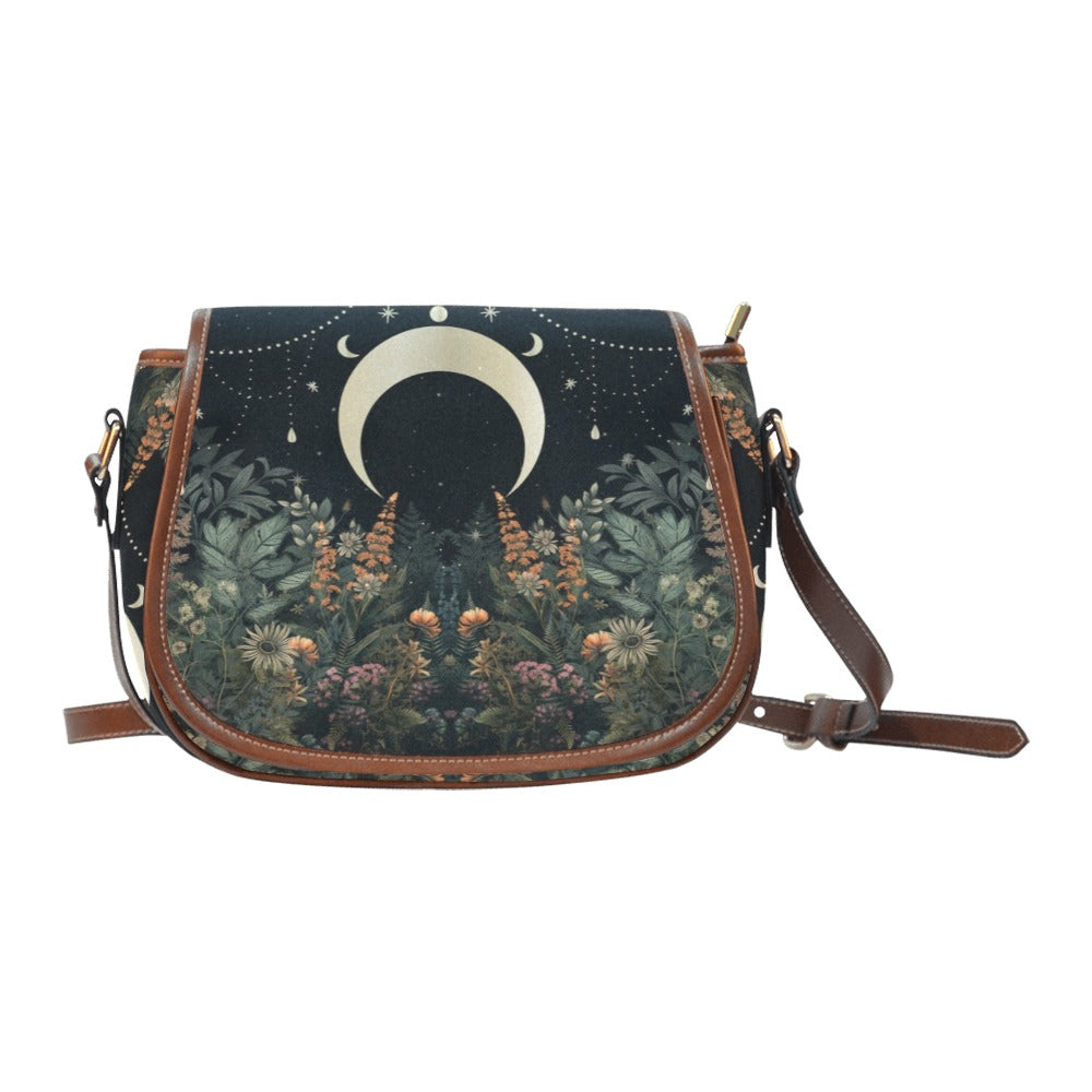 Lush Forest Moon Phase Witchy Canvas Saddle Bag | Sense Forest