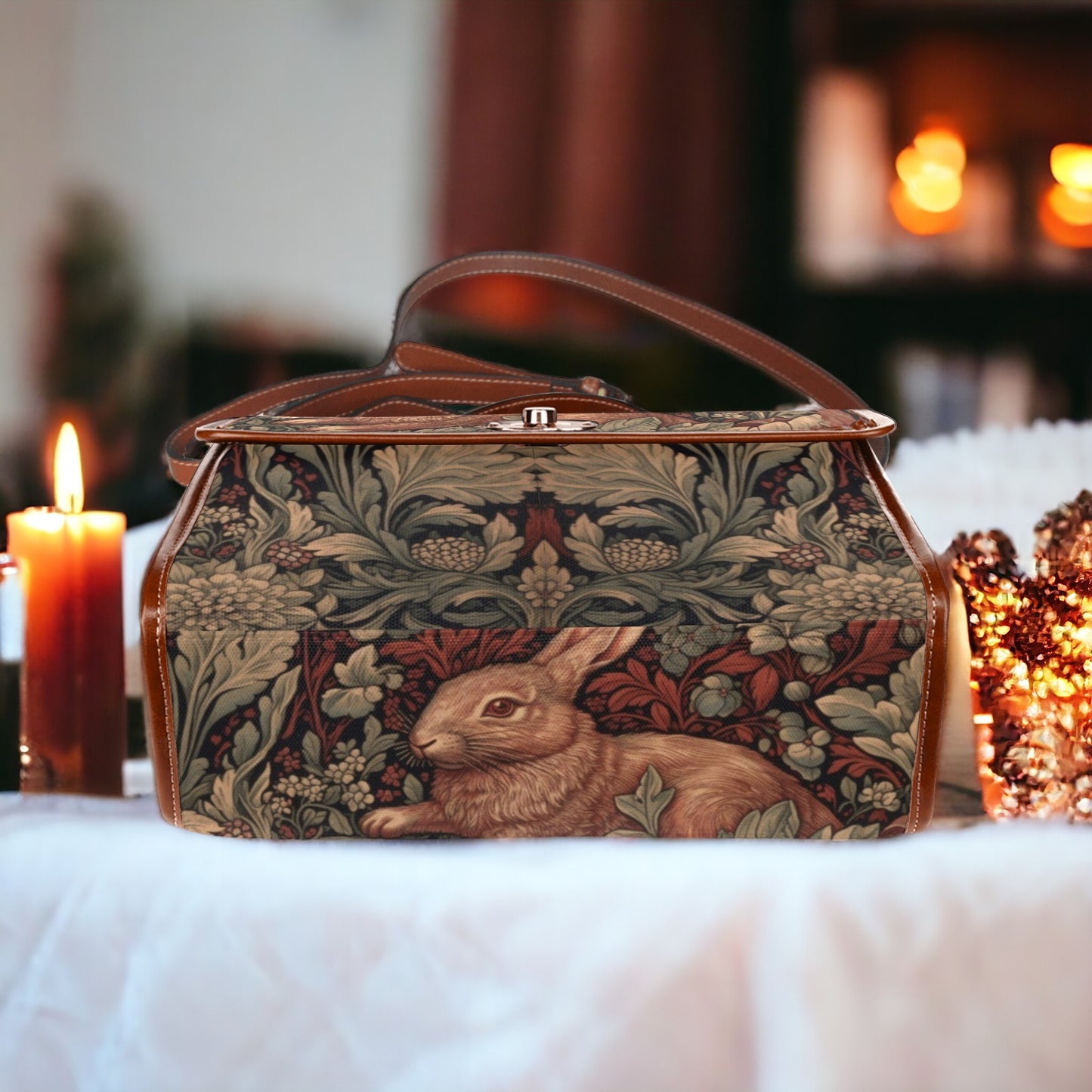 Retro Botanical Rabbit Canvas Satchel Bag | Sense Forest