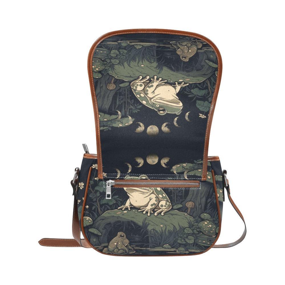 Goblincore Green Forest Frog Canvas Saddle Bag | Sense Forest