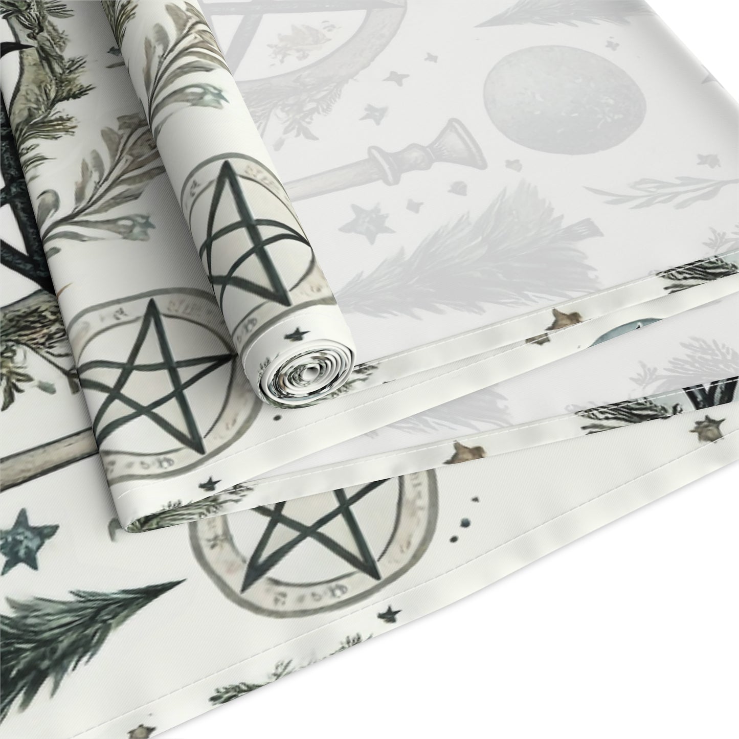 Yule Pagan Christmas Pine Moon StarsTable Runner (Cotton, Poly), Pentagram Nature lover Witch dinner setup holiday home decor gift