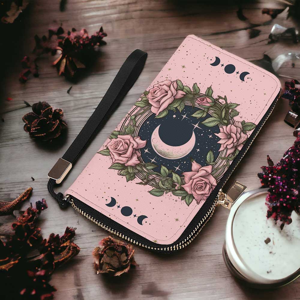 Kawaii goth Pink Rose moon Handbag and Wallet Set | Sense Forest