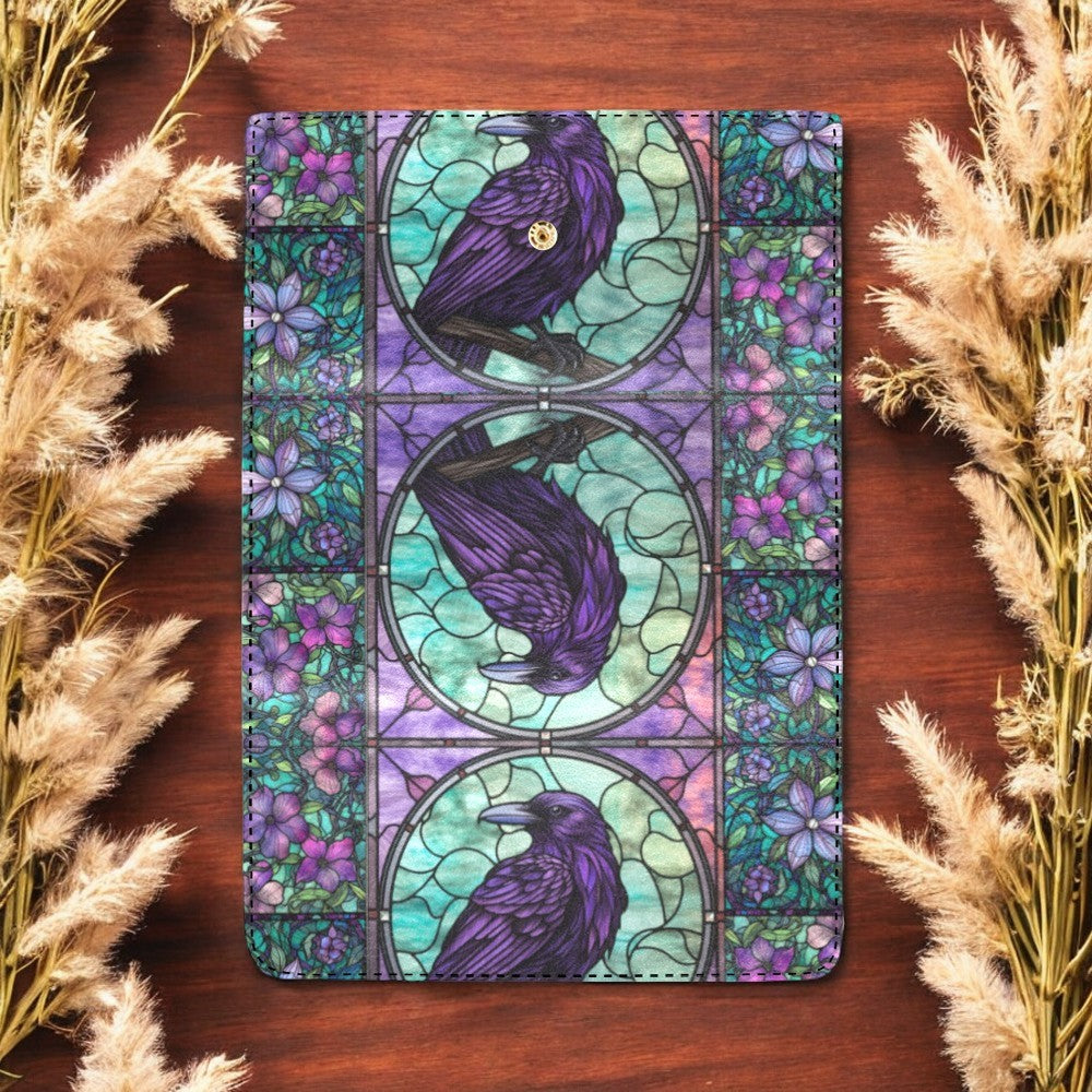 Medieval Goth Stained Glass Crow Trifold Wallet | Sense Forest