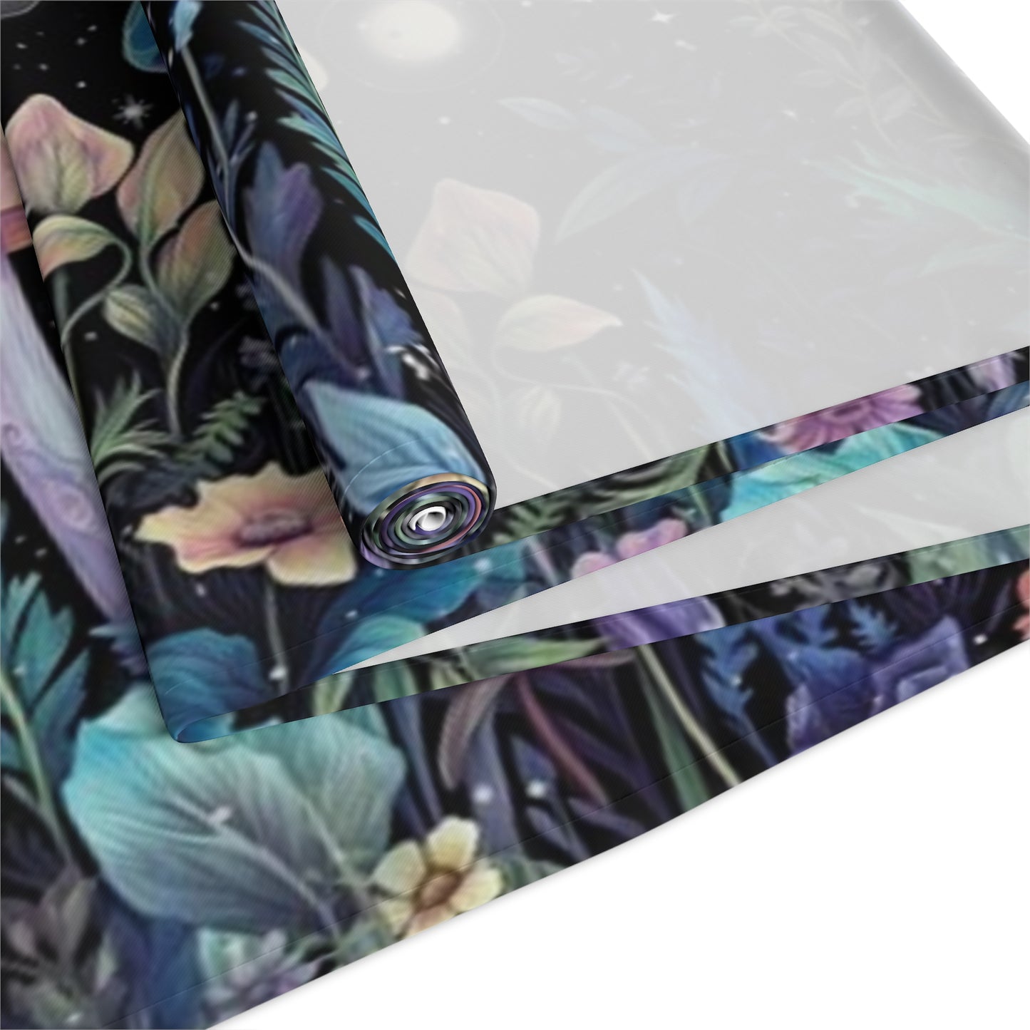 Dark Boho Purple mushroom forest dinner table runner cloth, Whimsical moon dinning room home decor, Table Runner Witchy housewarming gift