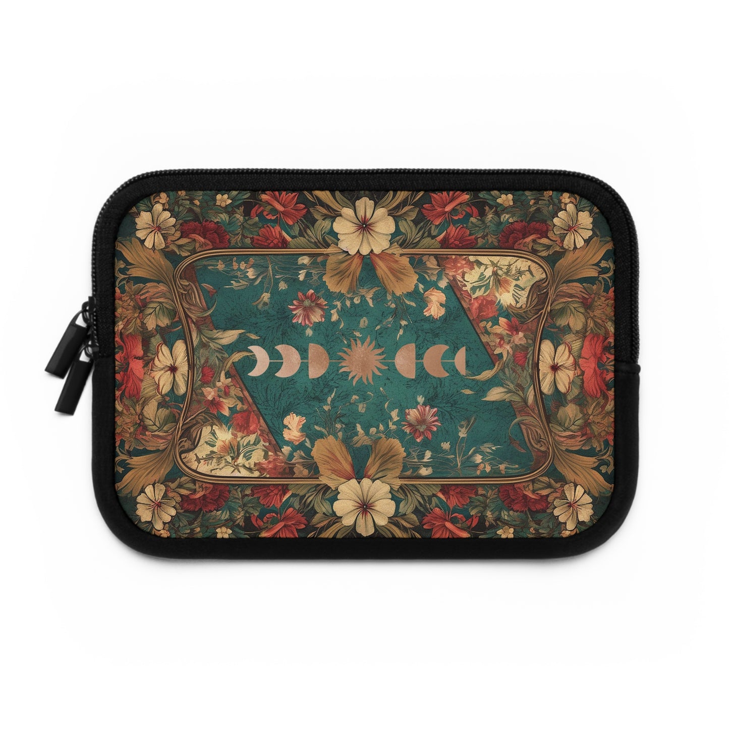 Maximalist floral Teal green sun moon laptop sleeve | Sense Forest