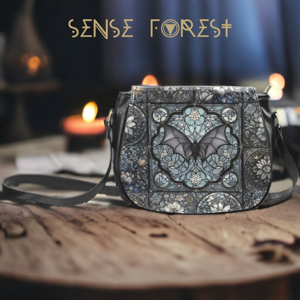 Medieval Goth Stained Glass Bat Saddle Bag | Sense Forest