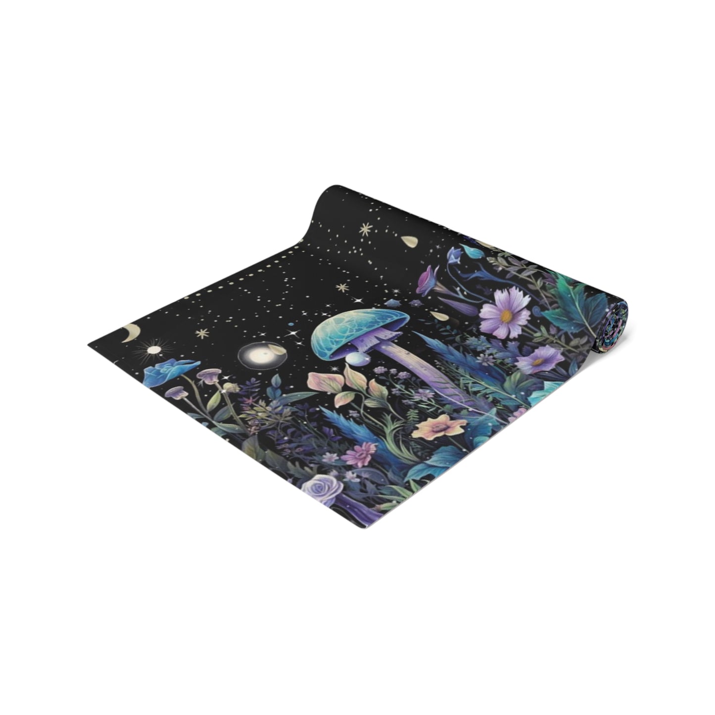 Dark Boho Purple mushroom forest dinner table runner cloth, Whimsical moon dinning room home decor, Table Runner Witchy housewarming gift