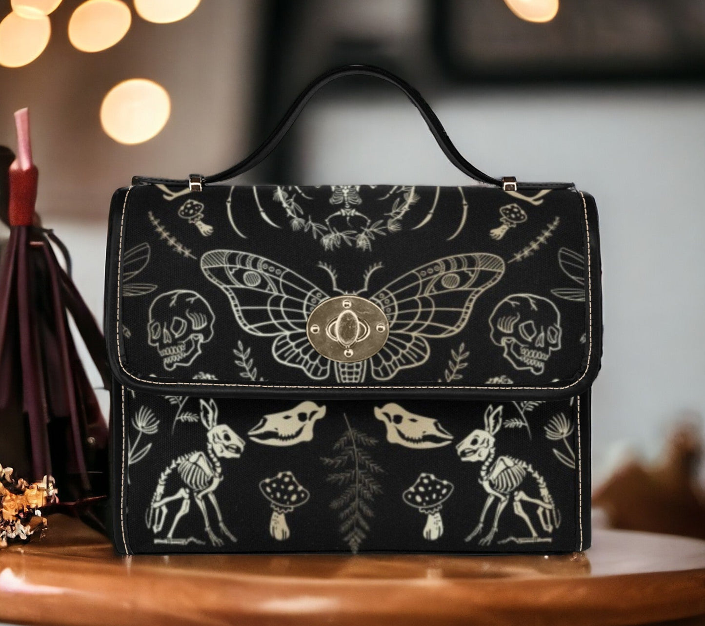 Dark Academia Forest Animal Bones Skeleton Canvas Satchel Bag | Sense Forest