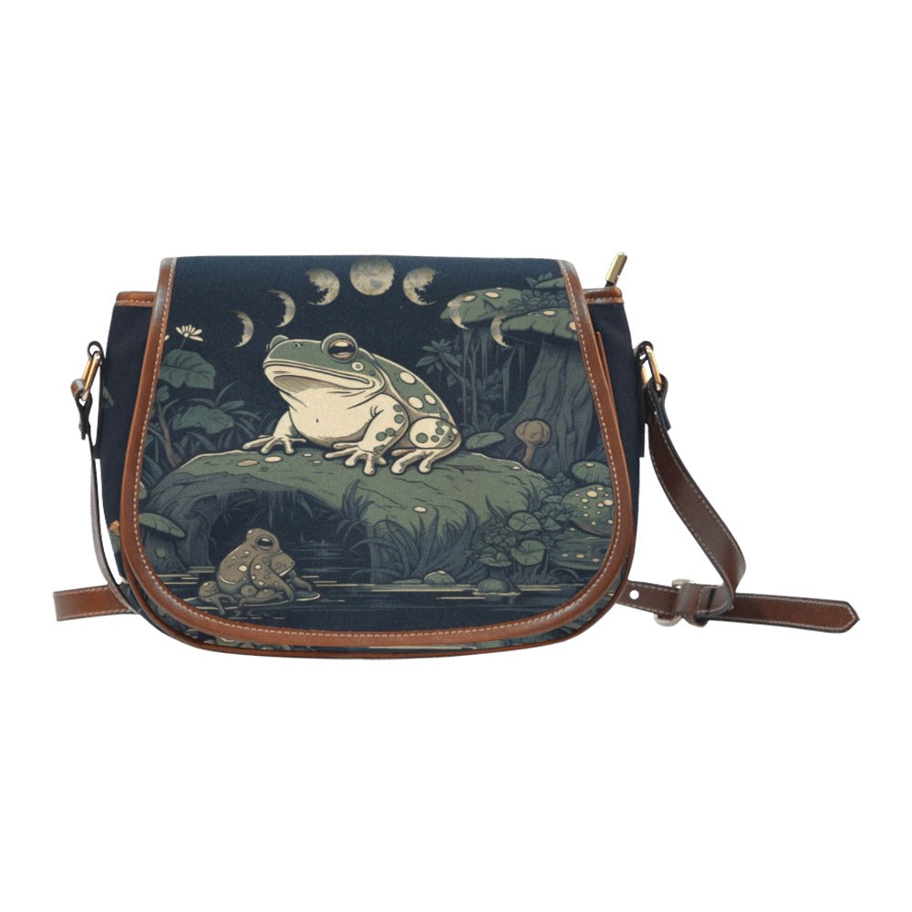 Goblincore Green Forest Frog Canvas Saddle Bag | Sense Forest