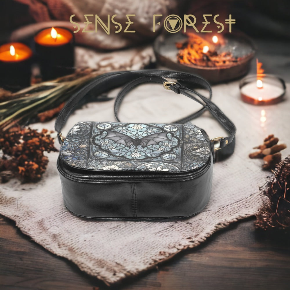 Medieval Goth Stained Glass Bat Saddle Bag | Sense Forest