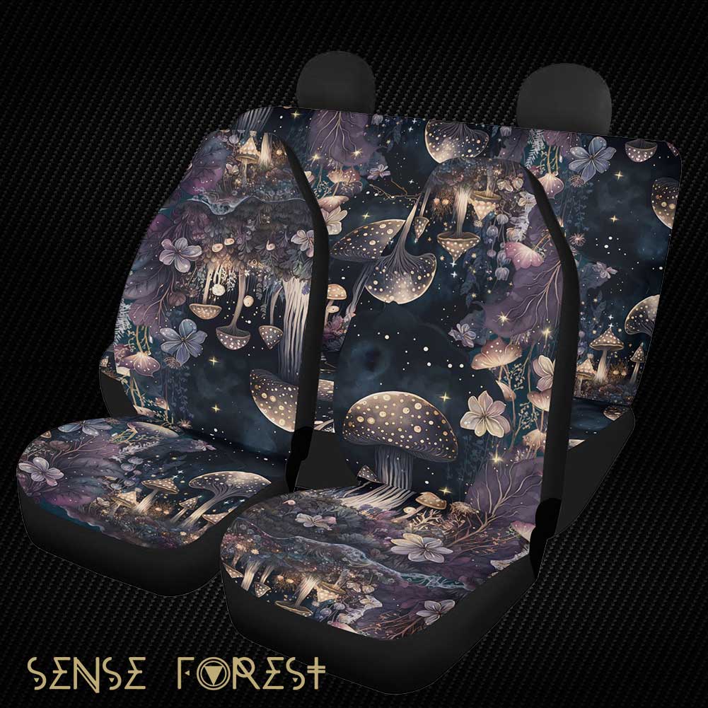Dark mushroom Forest Watercolor Front Back car seat covers | Sense Forest