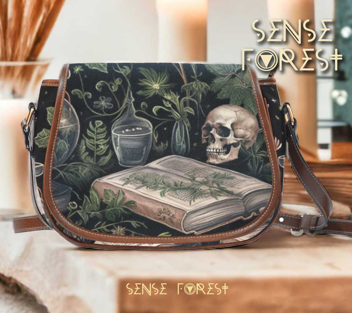 Dark Academia Witchy Herbalist Canavas Saddle Bag