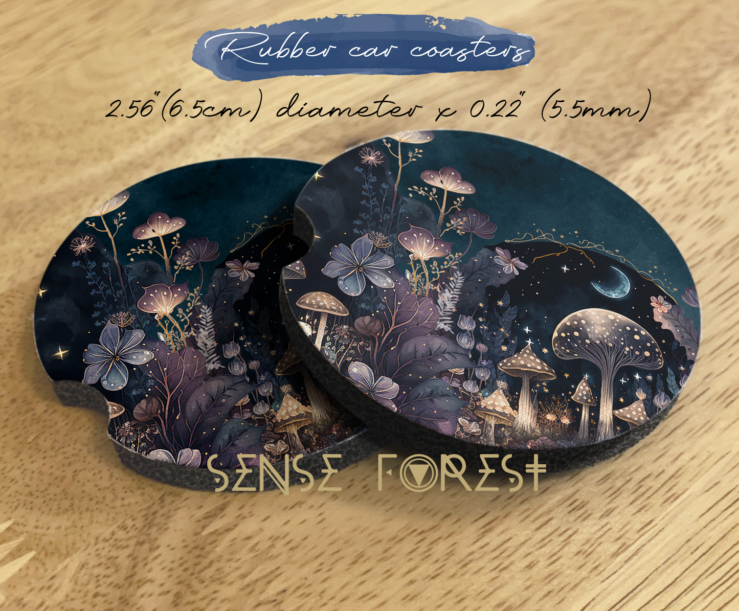 Dark Cottagecore Watercolor mushroom forest art car rubber coasters