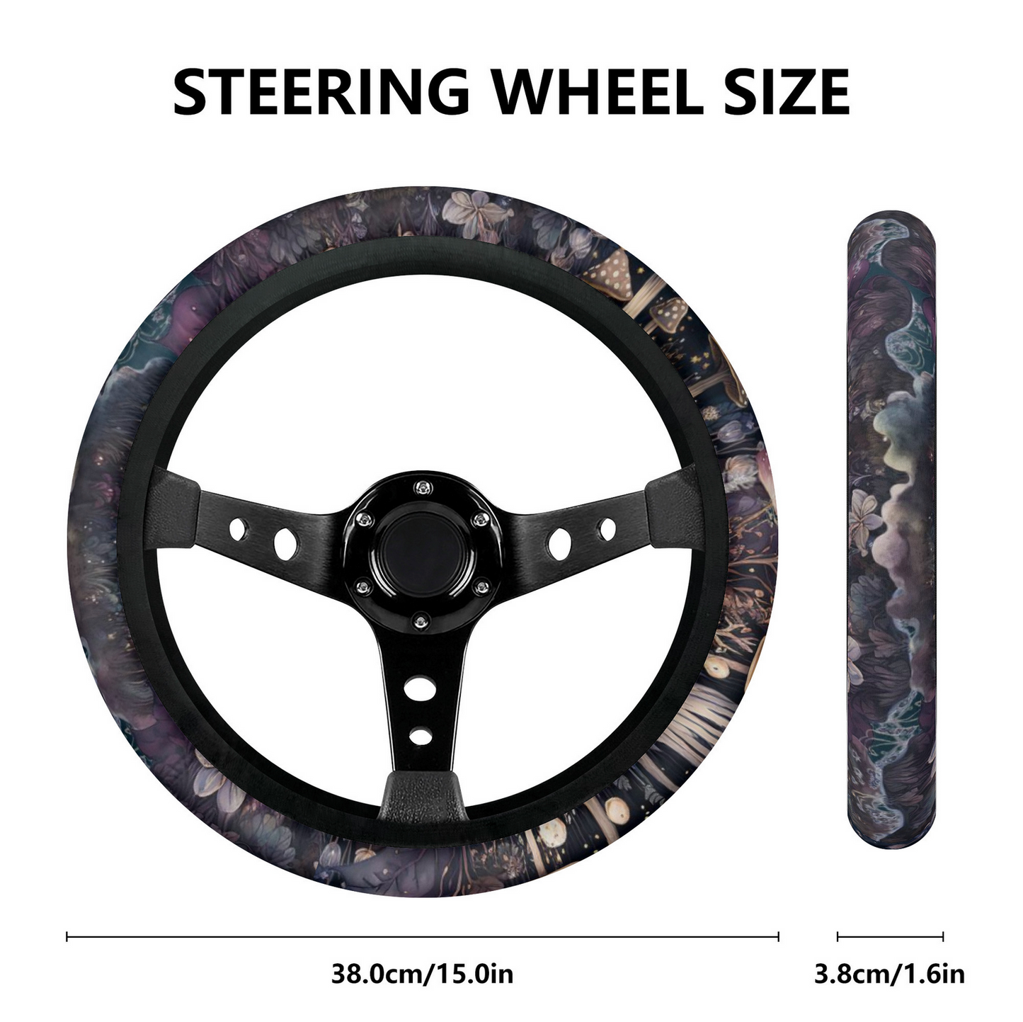 Dark Cottagecore Watercolor mushroom forest art car steering wheel cover