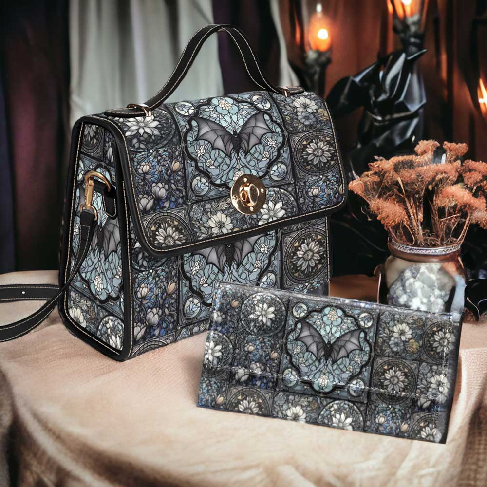 Medieval Stained Glass Bat Satchel Bag and Wallet Set | Sense Forest