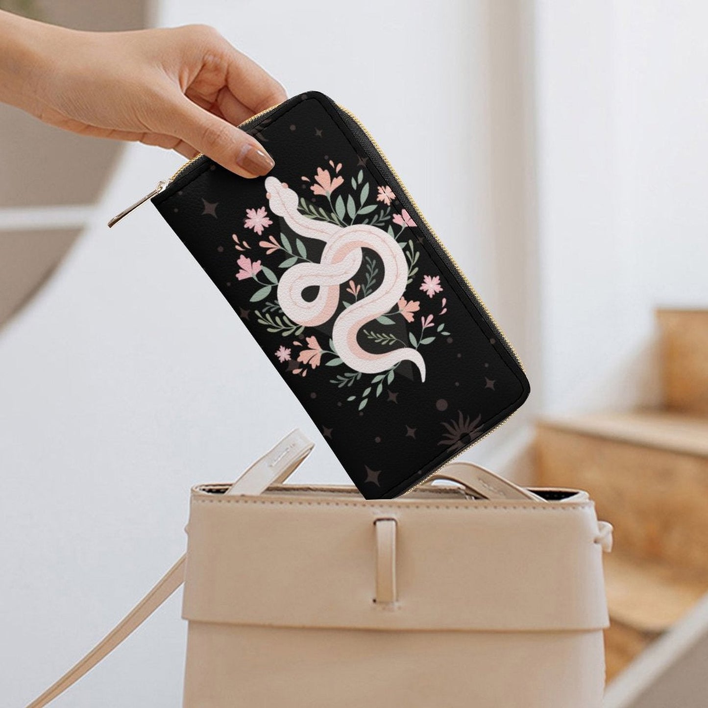 Boho Floral Witchy Snake Clutch Wallet - sense forest