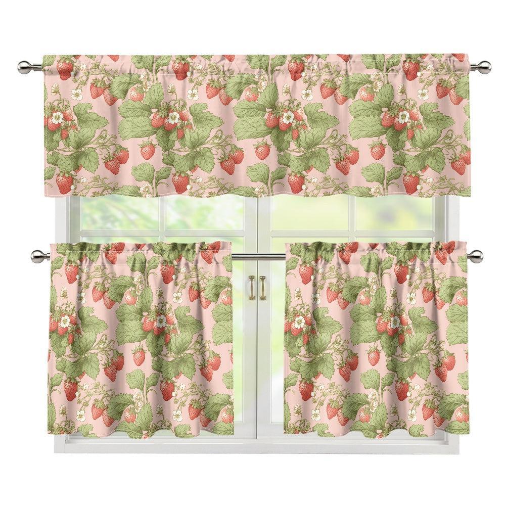 Kawaii Strawberry cottagecore Kitchen Curtain Valance Tiers Set | Sense Forest