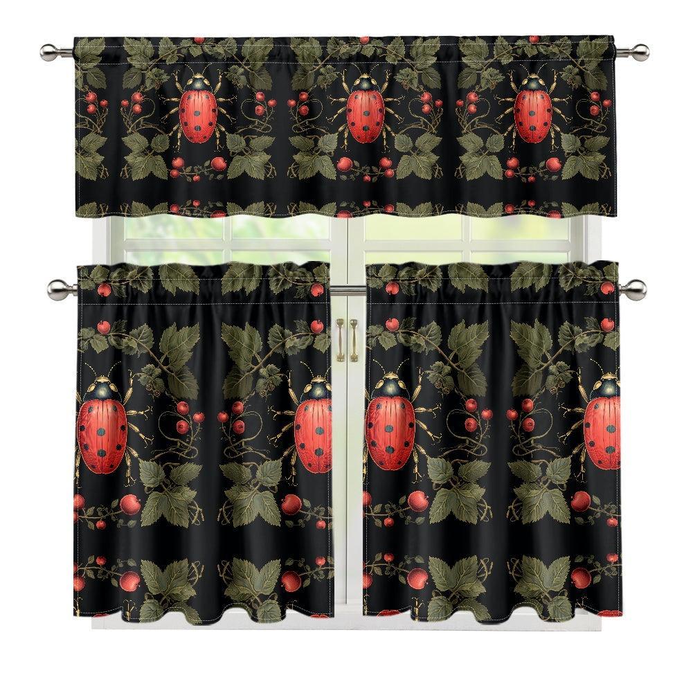 Cottagecore ladybug Kitchen Curtain Valance and Tiers Set | Sense Forest