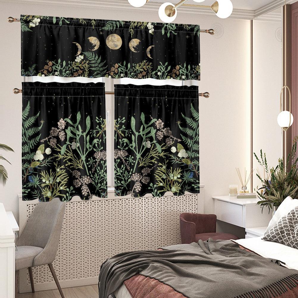 Dark Cottagecore Fern forest Kitchen Curtain Valance Tiers Set | Sense Forest