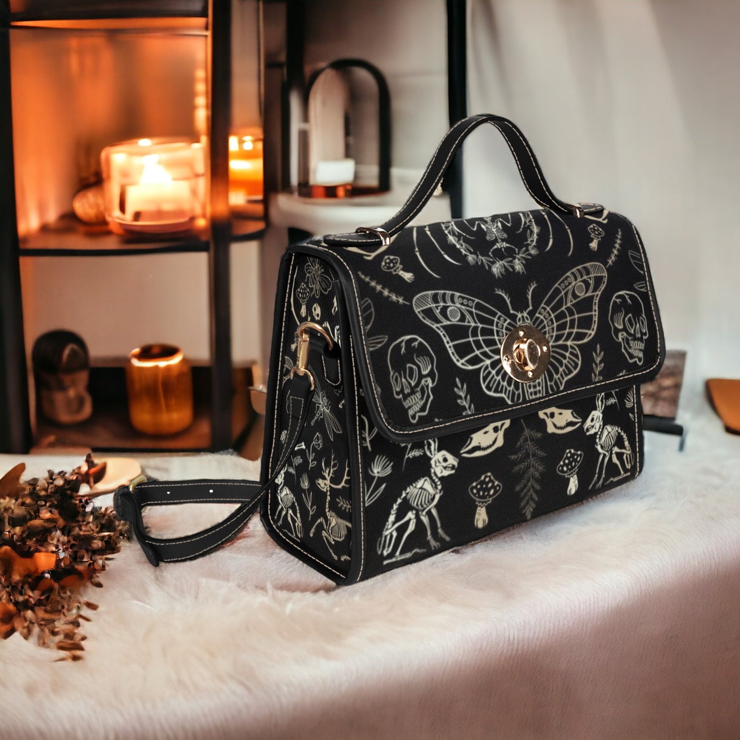 Dark Academia Forest Animal Bones Skeleton Canvas Satchel Bag | Sense Forest