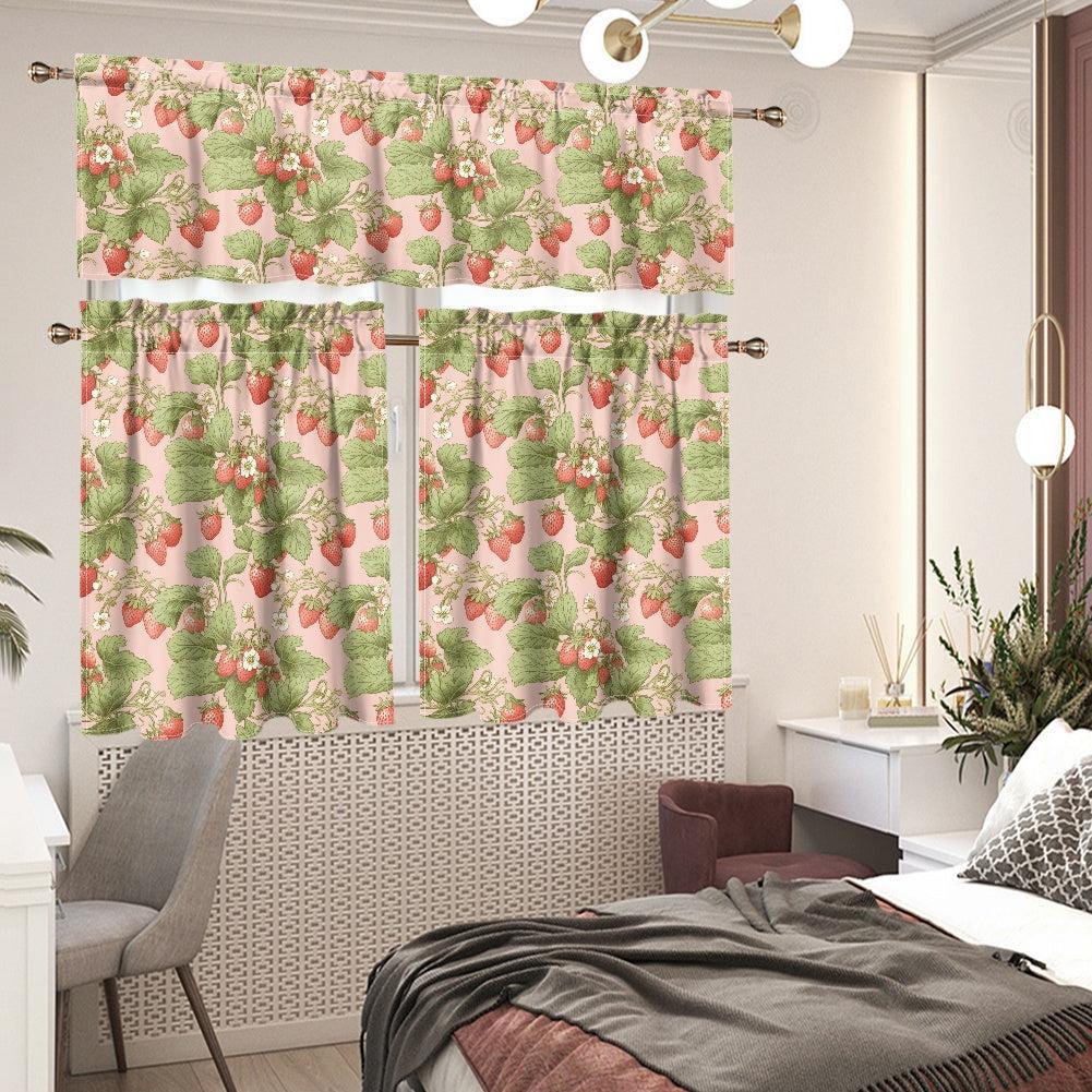Kawaii Strawberry cottagecore Kitchen Curtain Valance Tiers Set | Sense Forest