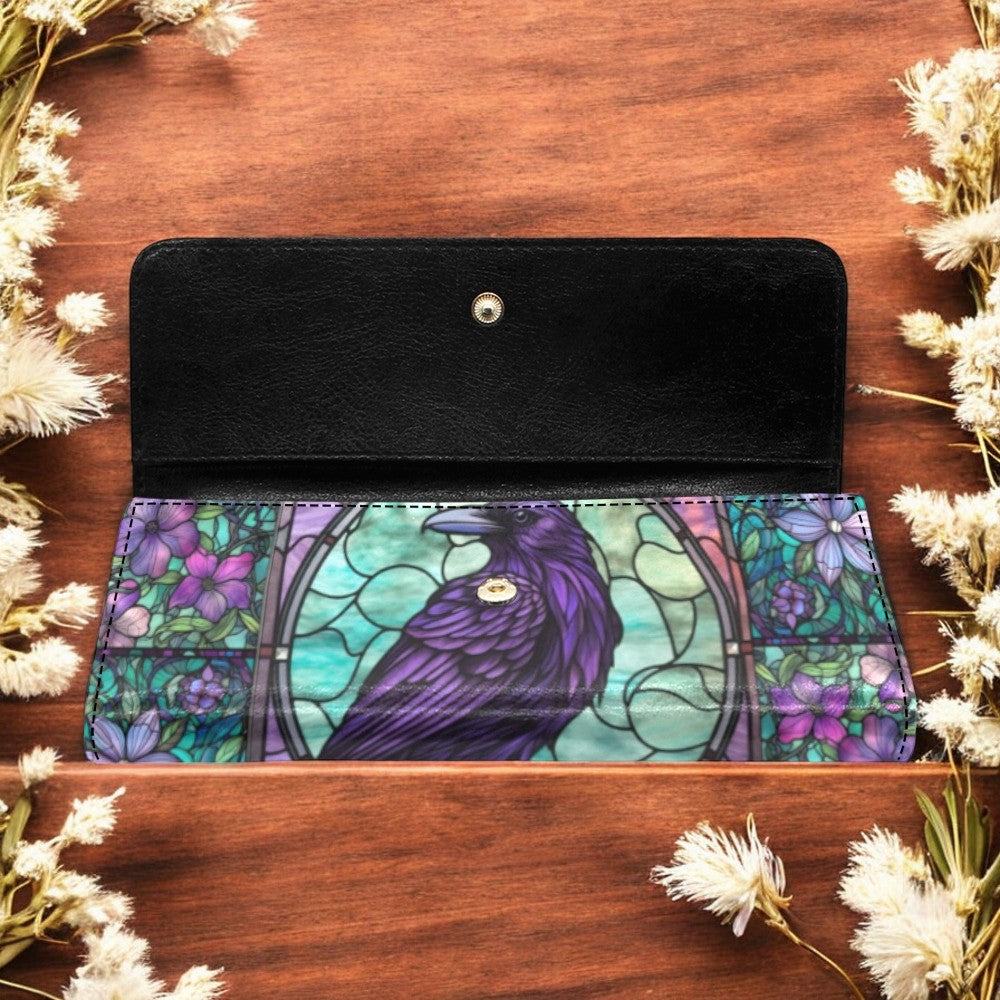 Medieval Goth Stained Glass Crow Trifold Wallet | Sense Forest