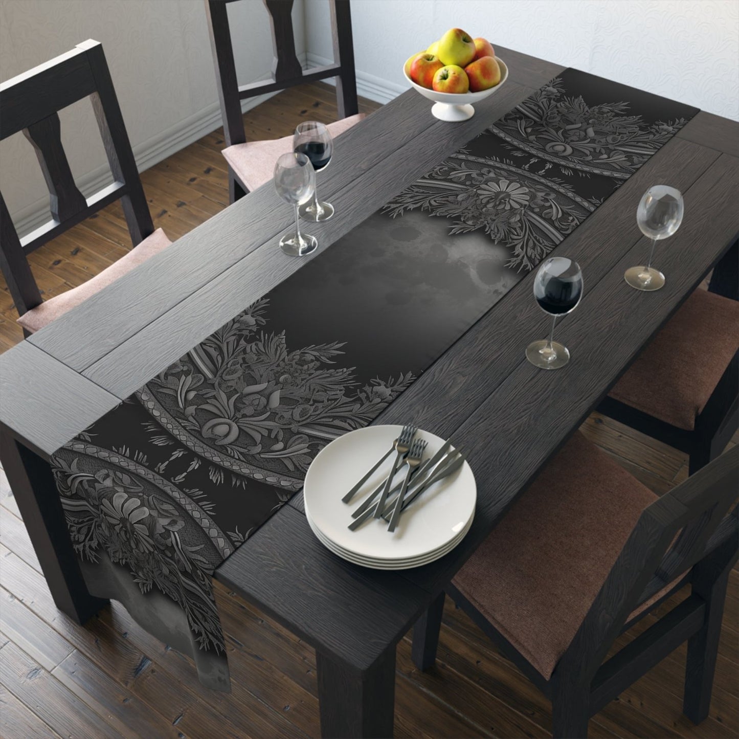 Dark Academia Gothic Botanical floral Witchy dinner table runner - sense forest